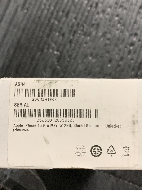 Photo 1 of Apple iPhone 15 Pro Max, 512GB, Black Titanium - Unlocked (Renewed)