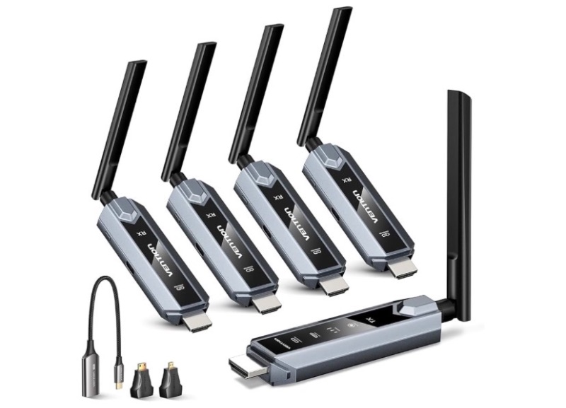 Photo 1 of VENTION Wireless HDMI Transmitter and Receiver 656FT with LED Screen, Up to 6 RXs, Heat-Control, Plug & Play Wireless HDMI Extender Kit 4K Decode to Monitor from PC/Projector/TV Box(1TX+4RX)
