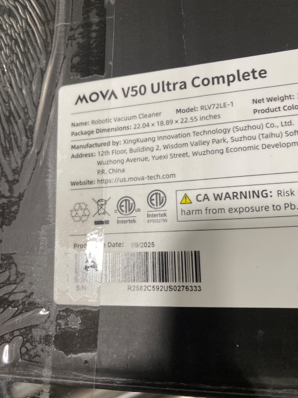 Photo 1 of MOVA V50 Ultra Complete Robot Vacuum and Mop, 24,000Pa Suction, Zero Tangling Duobrush, 2.28in Obstacle Overcoming, FlexiRise Navigation, 176°F Hot Water Mop Self-Cleaning & Fast Hot Air Drying, White