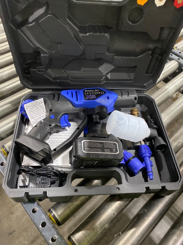 Photo 1 of Ontel Turbo Jet HydroX5 Pro Portable Cordless Pressure Washer (21V 3000mAh Battery), 6-in-1 Nozzle, Dual Water Source, 16ft Detachable Hose