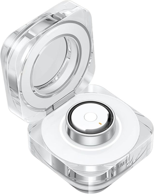 Photo 1 of Samsung Galaxy Ring Charging Cradle Portable Charger for Fitness Ring, Crystal-Clear Case, Protective Cover, 3A Cable Included, Charge On-The-Go, EP-QQ507CWEGUS, Size 7