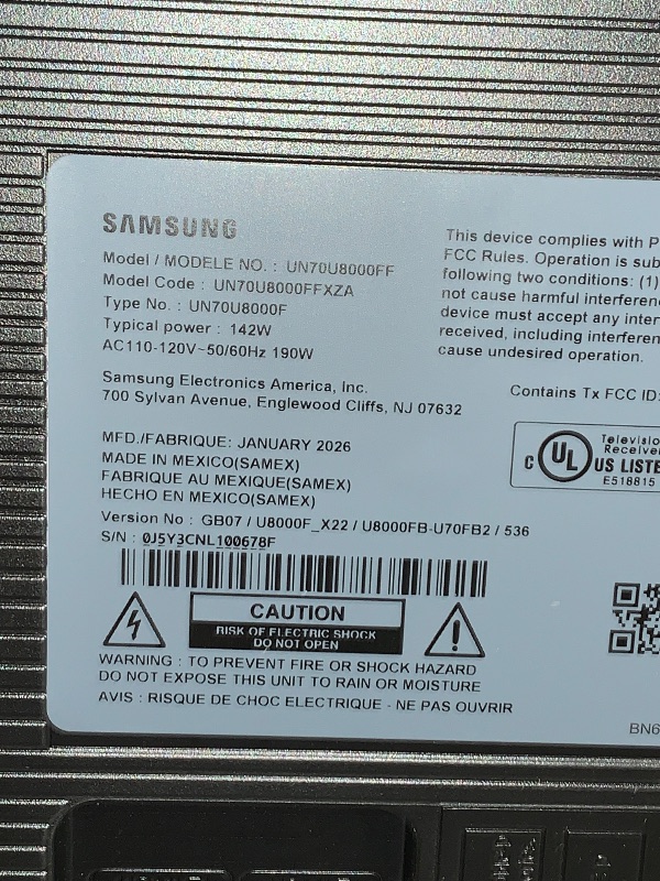 Photo 1 of Samsung 70-Inch Class Crystal UHD U8000F 4K Smart TV (2025 Model) Endless Free Content, Crystal Processor 4K, MetalStream Design, Knox Security, Alexa Built-in