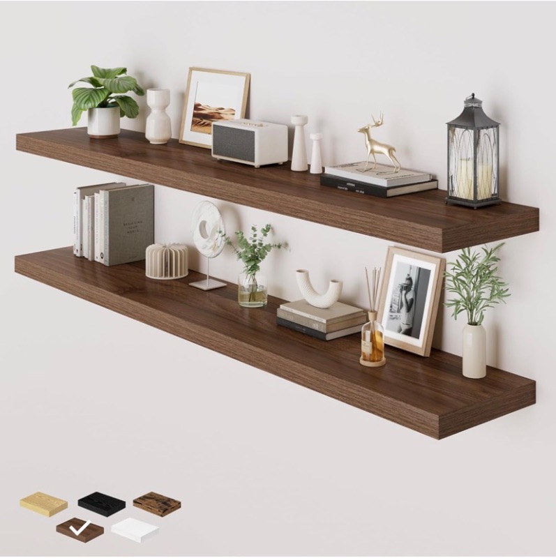 Photo 1 of RICHFOCUS 72 Inch 12" D Floating Shelves for Wall 2 Pack Long Wall Shelves for Room Wall|Large Wood Hanging Shelf with Invisible Brackets for Bathroom Bedroom Kitchen Laundry Room, Walnut