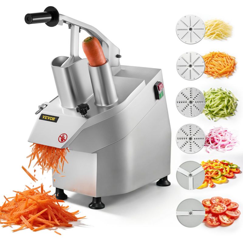 Photo 1 of VEVOR 110V Commercial Food Processor 2 Feeding Holes, 550W Electric Vegetable Slicer 1600 RPM, Stainless Steel Vegetable Processor Detachable 6-blades, 3mm/4mm/7mm Shred, 2mm/4mm Slice
