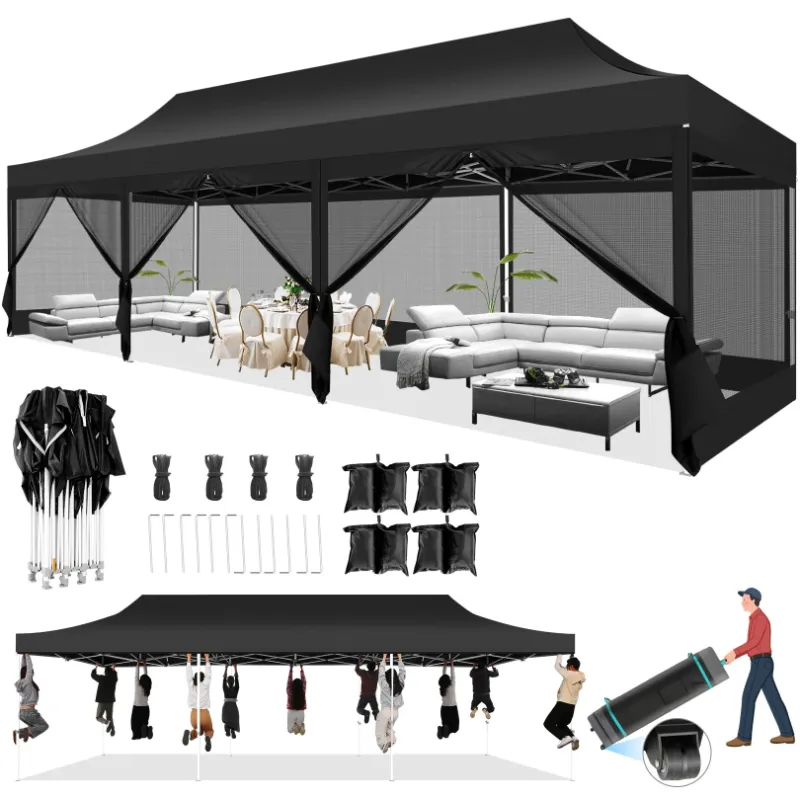 Photo 1 of COBIZI Heavy Duty Canopy Tent, Pop up Gazebo with Netting Screened ,Waterproof Ez up Canopy with Sidewalls