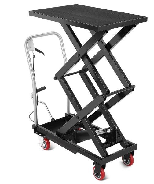 Photo 1 of GARVEE Hydraulic Lift Table Cart,330 Lbs Capacity Double Scissor Lift Table with Anti-Slip Pad & 4 Wheels,Black
