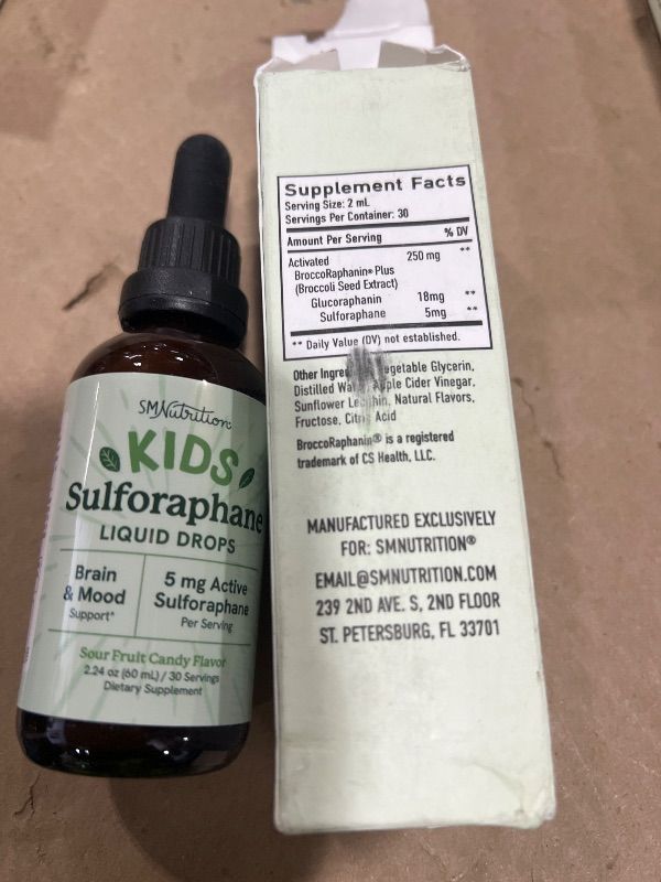 Photo 1 of Sulforaphane Liquid for Kids | Broccoli Supplement for Brain & Mood Support | 5mg Activated Sulforaphane Supplement | Yummy Fruity Flavor & Sugar-Free | Clean Label Project Certified | 2.03oz  BB 10-2027