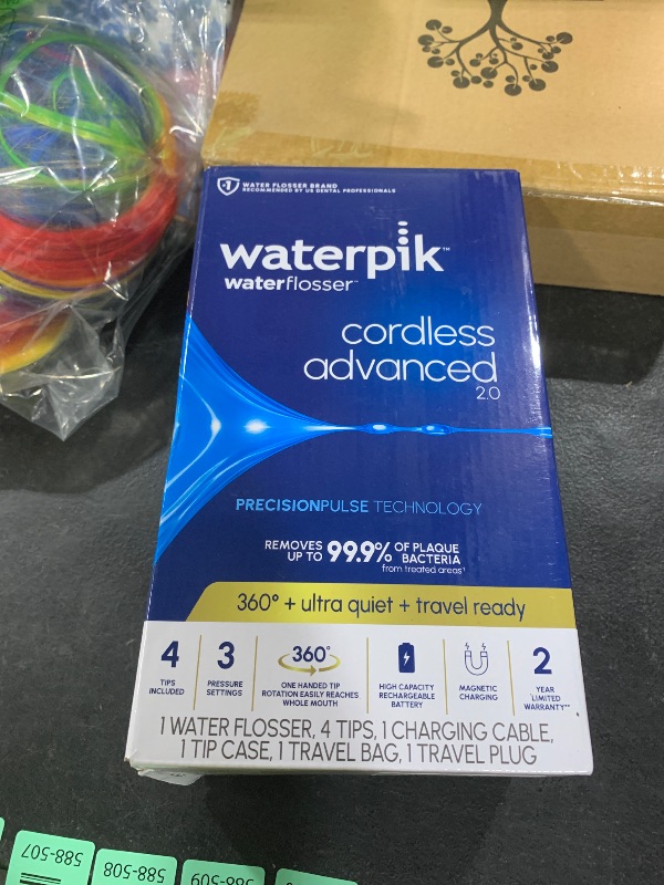 Photo 1 of Waterpik Cordless Advanced 2.0 Water Flosser For Teeth, Gums, Braces, Dental Care With Travel Bag and 4 Tips, ADA Accepted, Rechargeable, Portable, and Waterproof, Black WP-582, Packaging May Vary
