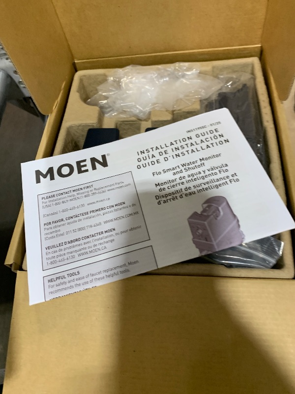 Photo 1 of Moen Flo 3/4-inch Smart Water Shut Off Valve, Smart Home Water Monitor Leak Detector, Wifi Connected, App Enabled Flow Meter and Shutoff, 900-001