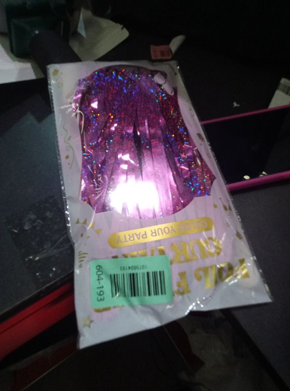Photo 1 of 1 Pack Glitter Pink Backdrop, 3.28 FT x 7.05 FT Birthday Party Decorations, Laser Pink Fringe Curtains Foil Streamer Tinsel, Pink Curtains Photo Backdrop Happy Birthday Valentines Day Backdrop