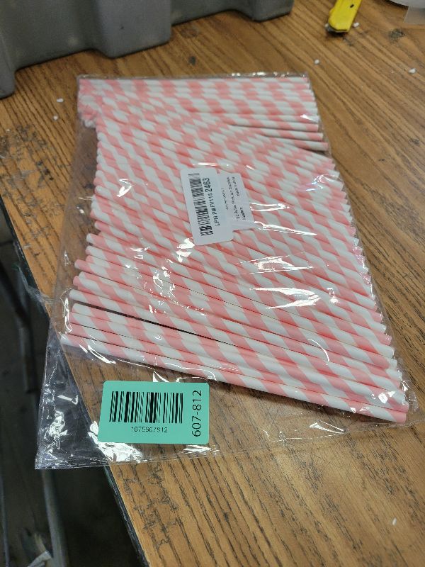 Photo 1 of 100 Packs Pink Biodegradable Striped Paper Straws, Disposable Drinking Straws for Birthday Carnival Summer Pool Party Wedding Baby Shower Halloween Christmas Party Decoration Supplies