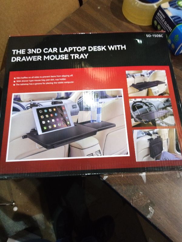 Photo 1 of 2 in 1 Car Steering Wheel Tray / Back Seat Headrest Tray for Eating Food Drink and Writing Laptop Work, XERGUR Black Car Desk