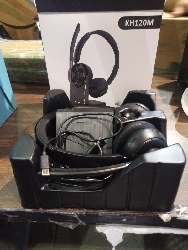 Photo 1 of (2025 Upgraded) Wireless Headset with Mic for Work, Bluetooth Headset with Noise Canceling Microphone with Dongle, Charging Base & Mic Mute, Wireless Headphones for Work from Home/PC/Computer