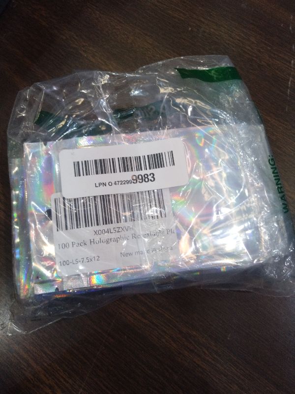 Photo 1 of 100 Pack Holographic Resealable Plastic Bags for Food Storage, Zipper Bags with Clear Front Window, Packaging Pouch for Small Business (100 Pack, 3x4.8 inch)