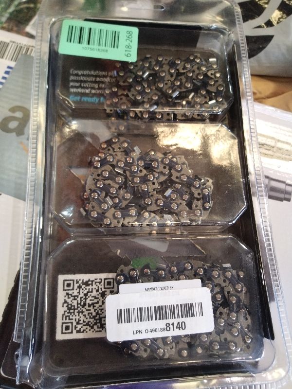 Photo 1 of 18 Inch Chainsaw Chain 3/8" LP Pitch, 050" Gauge, 62 Drive Links, fits DEWALT DCCS672B, Craftsman, Echo, Greenworks, Homelite, Poulan, Black & Decker and more (3 Chains) - 91vxl062g, 91px062x - S62