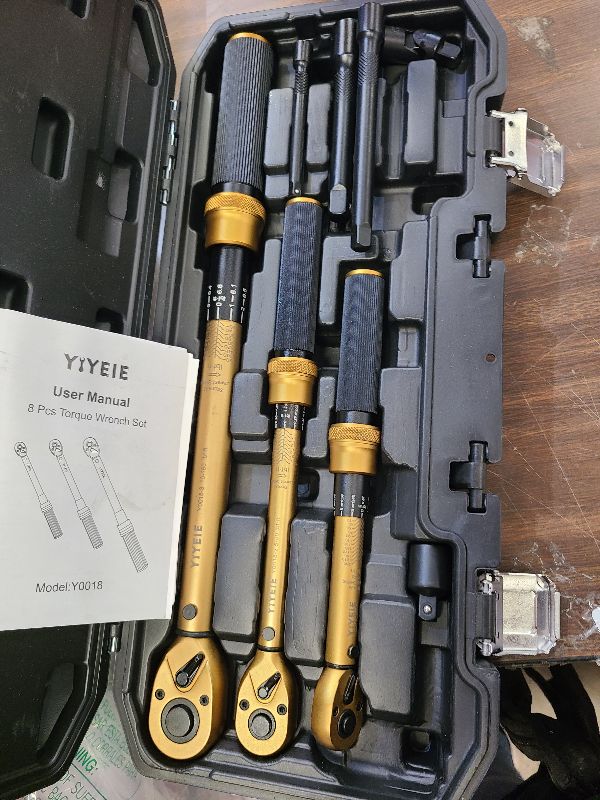 Photo 1 of 1/4 3/8 1/2-inch Drive Click Torque Wrench, 8Pcs Torque Wrench Set 10-230in.lb, 5-50ft.lb, 10-180ft.lb with Adapters, ±3% Accuracy, 72-Tooth Dual Scale Torque Wrenches for Bike, Moto, Car Repair