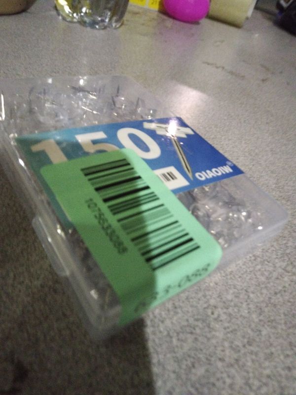 Photo 1 of 150 PCS Clear Push Pins Tacks Count in Reusable Box for Bulletin Boards and Wall Displays Heavy Duty Plastic Head