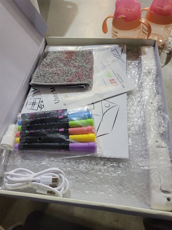 Photo 1 of 16-Inch Rechargeable Doodle Glow LED Note Board, 7-Color Light Modes, Neon Art Dry Erase Light Up Drawing Pad with Built-in Stand, Sketching Gift Toy for Kids/Girls/Teens, 5 Markers & Tracing Book