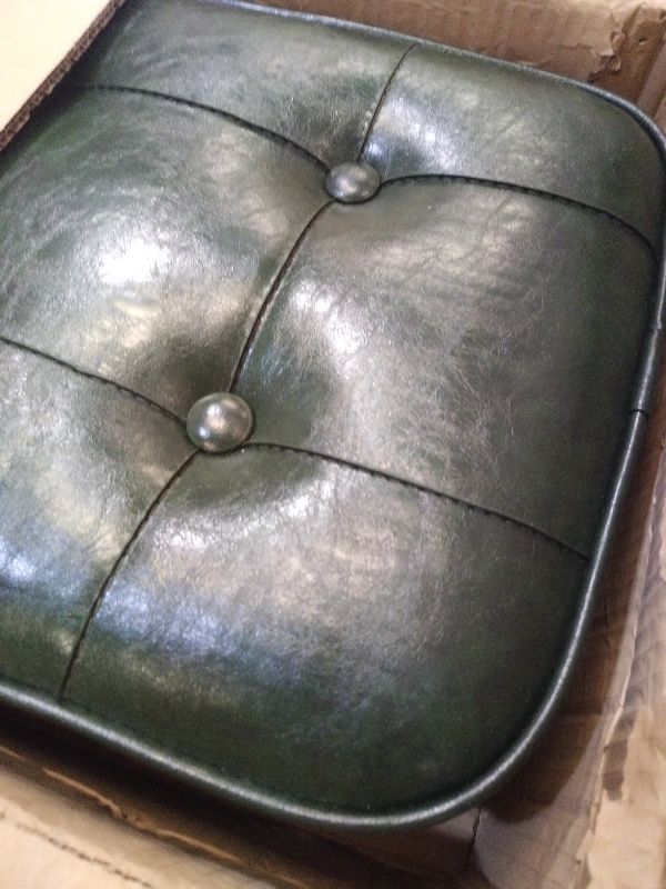 Photo 1 of 1pc Vintage Style Faux Leather Ottoman Footstool - Wooden Frame, Upholstered Interior, Multi-Use Footrest for Living Room, Entryway, Office (Green Black)