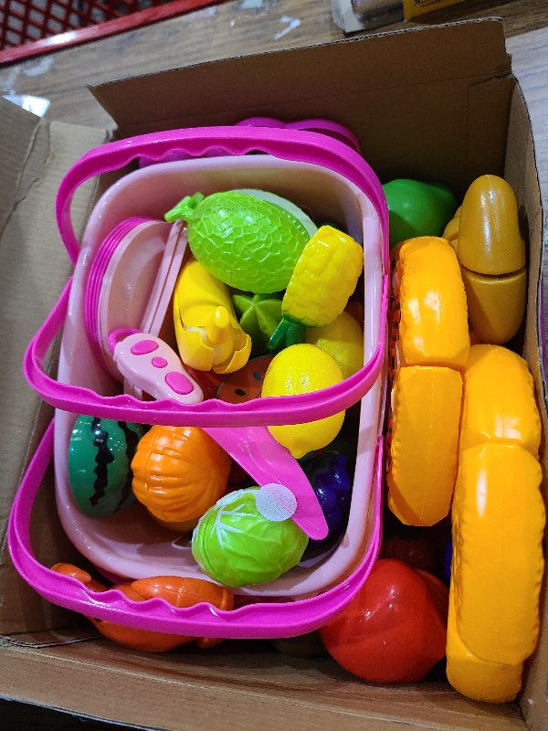 Photo 1 of 100 Pcs Play Food Set for Kids Kitchen, Pretend Food Toy for Toddlers, Play Kitchen Toys Accessories with 2 Baskets, Cutting Fake Food/Fruit/Vegetable, Christmas Birthday Gifts for Boys and Girls