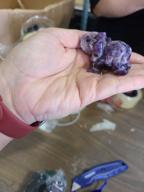 Photo 1 of 2" Amethyst Elephant Decor Natural Healing Crystal Stones Polished Hand-Carved Gemstone Big Cute Hippie Sculpture Statue Figurines Energy Purple Home Room Office Desk Decoration Gifts for Women Men