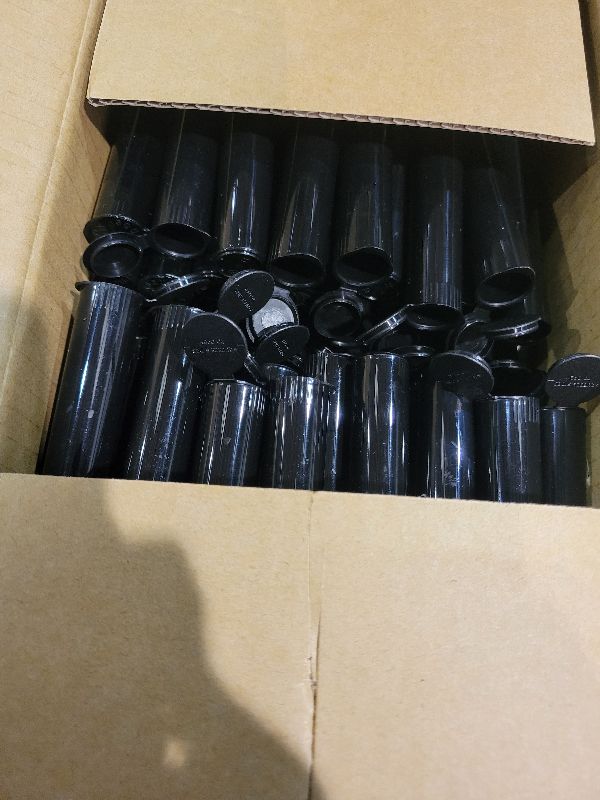 View 2 of 116mm Child-Resistant Pop Top Tubes – Airtight Opaque Black Plastic Storage Containers with Hinged Squeeze Lid – UV Protection – Ideal for Retail Packaging and Organization – 100 Pack