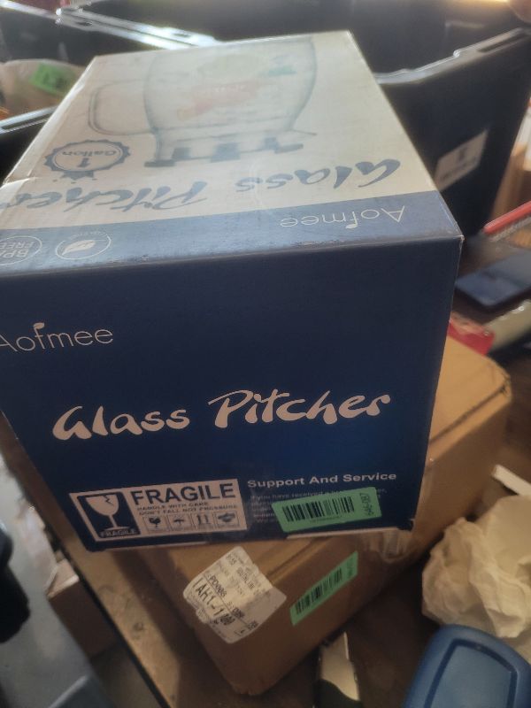 Photo 1 of 1 Gallon 128oz Glass Pitcher, Water Pitcher with Lid and Spout, Glass Carafe for Hot/Cold Drink, Water Jug for Iced Tea, Coffee, Juice, Milk, Beverage (Extra-Wide Mouth)