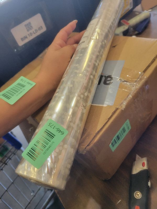 Photo 1 of 100 ftx34 in Extra Wide Clear Cellophane Wrap Roll with Irregular White Dot, Transparent Thicker Cellophane Roll, Gift Baskets Wrap Cellophane Film for Treats, Gifts, Holiday, Christmas Wrapping