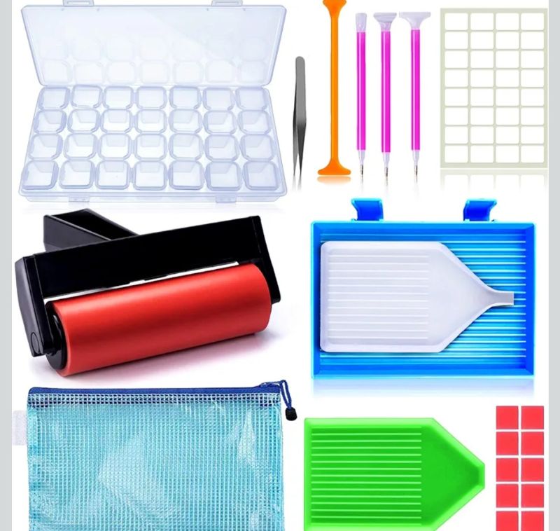 Photo 1 of 22 Pieces 5D Diamonds Painting Tools and Accessories Kits with Diamond Painting Roller and Diamond Embroidery Box for Adults or Kids