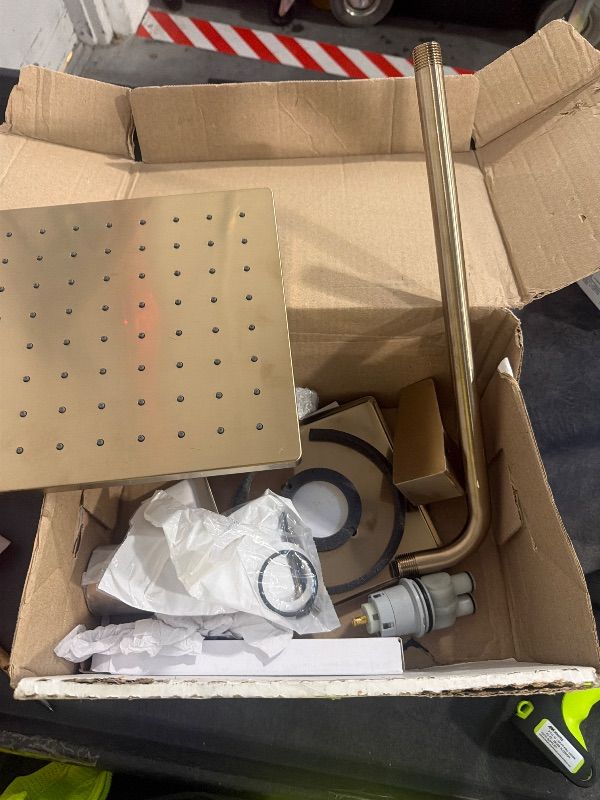 Photo 1 of Delta Modern 14 Series Square Rain Shower Faucet Set, Brushed Gold Shower Head and Handle Set, Valve Trim Kit, Champagne Bronze T14268-CZ-PP (Valve Not Included)