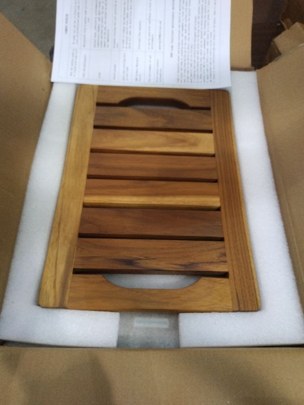 Photo 1 of 14" Compact Teak Shower Stool with Shelf & Handle - Waterproof, Non-Slip Bath Bench for Small Bathrooms/Tub/Outdoor Use, 300 lbs Capacity (Patented)