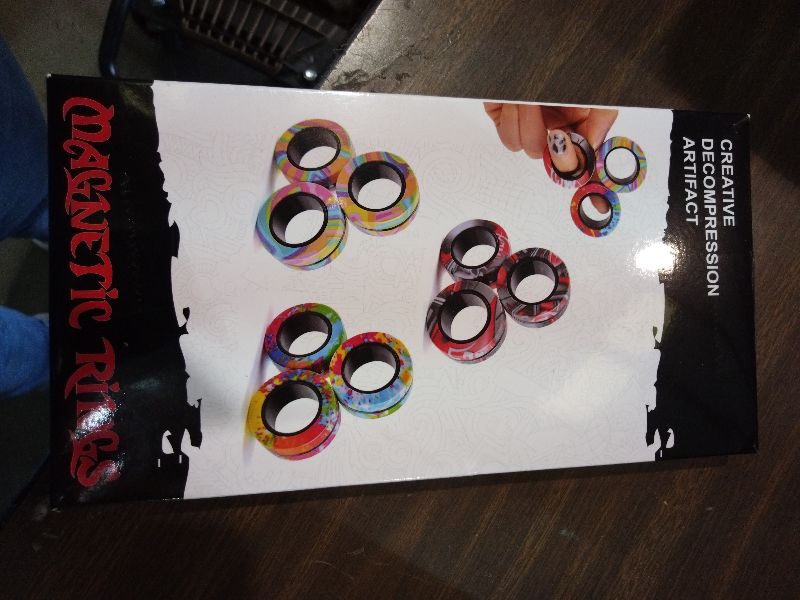 Photo 1 of 12Pcs Magnetic Rings Fidget Toys Spinner Set Prizes for Kids Classroom Party Favors,Finger Magnet Rings Endless Hours of Fun ADHD Stress Relief Fidget Spinners for Birthday Adults