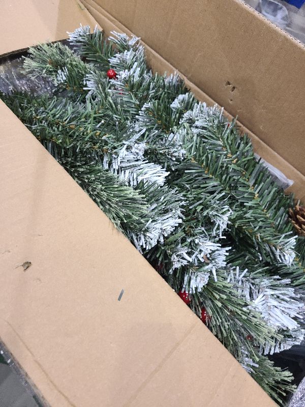 Photo 1 of 2 Set 4Ft Snowy Outdoor Christmas Entrance Tree with Timer 60 Warm Lights Battery Operated,120 Branches Tips,14 Eucalyptus,13 Smoky Pine Bristle Leaves,10 Pine Cones,9 Red Berries for Porch Front Door