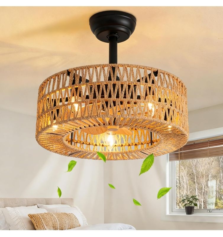 Photo 1 of 21" Waterproof Outdoor Ceiling Fan with Light, Outdoor Boho Hanging Fan for Patio, 6-Speed & 3 CCT LED, Caged Ceiling Fan with Smart APP & Remote Control, Perfect for Gazebo, Pergola, Canopy