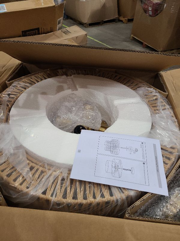 Photo 1 of 23.6" Boho Rattan Chandelier, 6-Light Large Rattan Pendant Light with 2-Tier Wicker Shade, Bohemian Farmhouse Ceiling Light Fixture Chandelier for Dining Room, Living Room, Bedroom, Kitchen Island