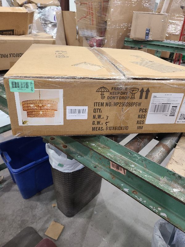 Photo 1 of 23.6" Boho Rattan Chandelier, 6-Light Large Rattan Pendant Light with 2-Tier Wicker Shade, Bohemian Farmhouse Ceiling Light Fixture Chandelier for Dining Room, Living Room, Bedroom, Kitchen Island