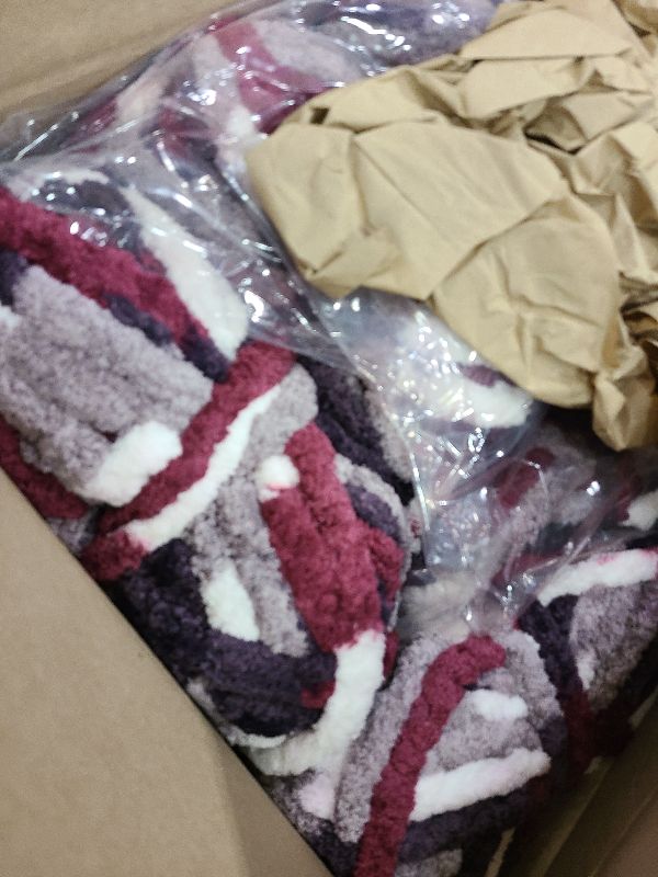 Photo 1 of 10 Pack Fluffy Chunky Chenille Yarn for Crocheting, Jumbo Chunky Blanket Yarn for Hand Knitting, 240yds/70.5oz Super Bulky Variegated Baby Blanket Yarn(White-Grey-Wine Red)