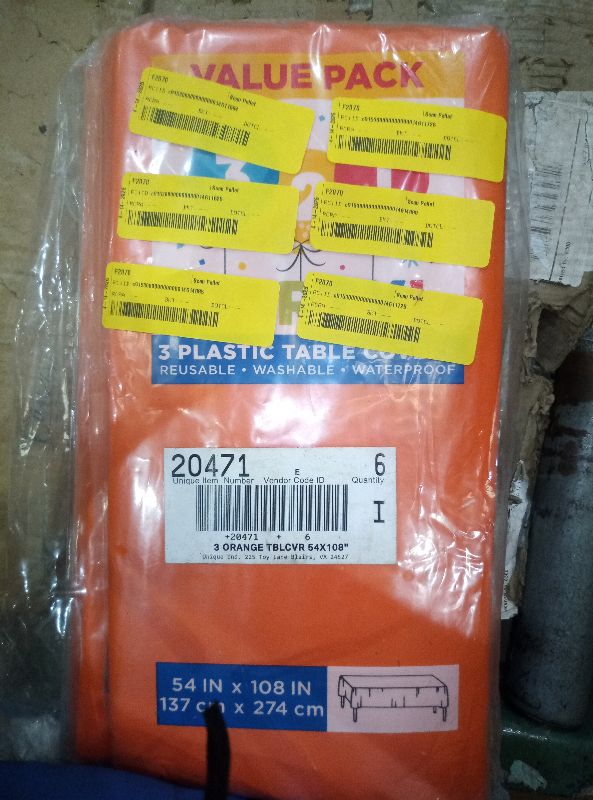 Photo 1 of 18 PACK- 6Packs of 3count table cloth, Premium Orange Plastic Tablecloth - 54 x 108 in. Disposable Rectangle Plastic Table Cloth - Decorative Rectangle Table Cover Smooth Tablecloth - Disposable Table Cloths For Parties, Weddings. 18 total 