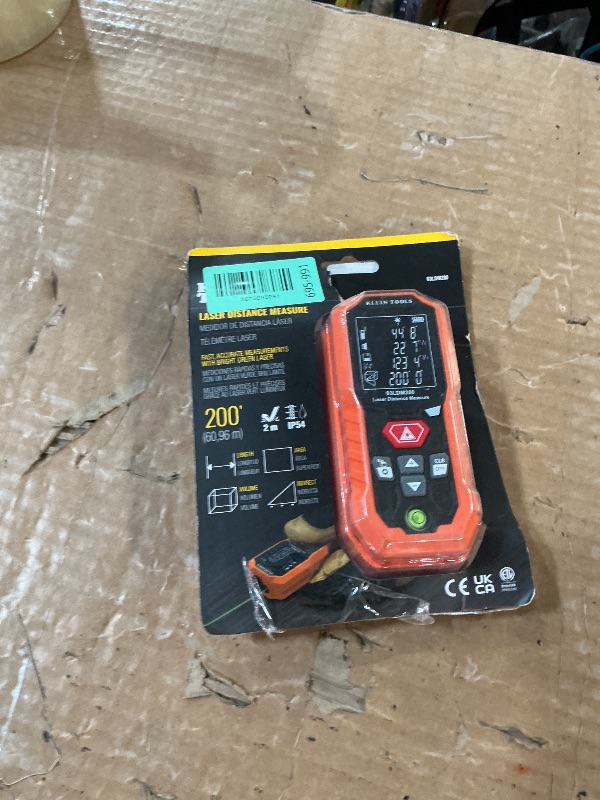 Photo 1 of **MINOR DAMAGE**
Klein Tools 93LDM200 Green Laser Distance Measure Tool, 200-Foot, Class 2 Laser, USB Rechargeable, Includes Protective Hard Case