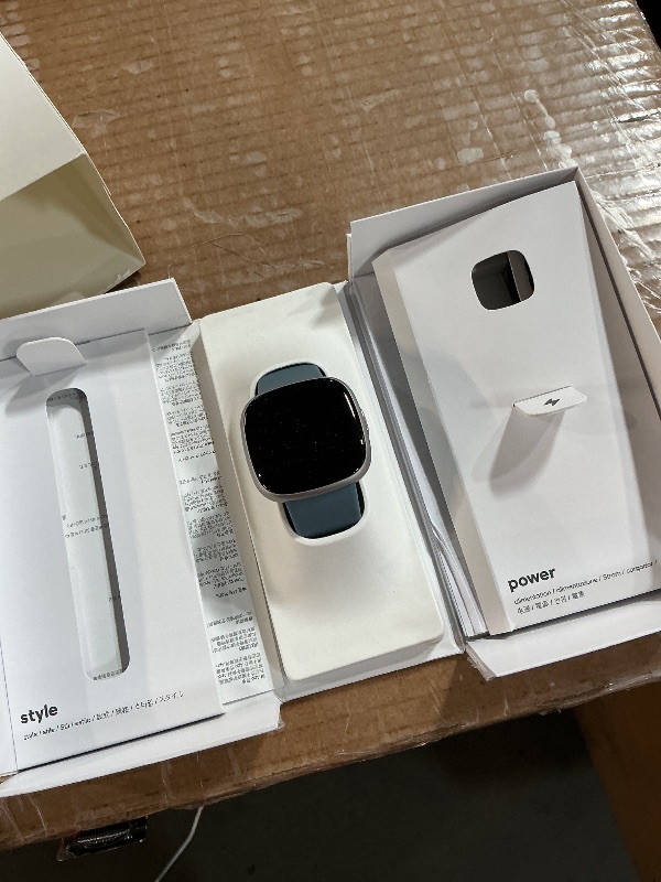 Photo 1 of ***MISSING LONG BAND***
 Fitbit Versa 4 Fitness Smartwatch with Daily Readiness, GPS, 24/7 Heart Rate, 40+ Exercise Modes, Sleep Tracking and more, Waterfall Blue/Platinum, One Size (S & L Bands Included)