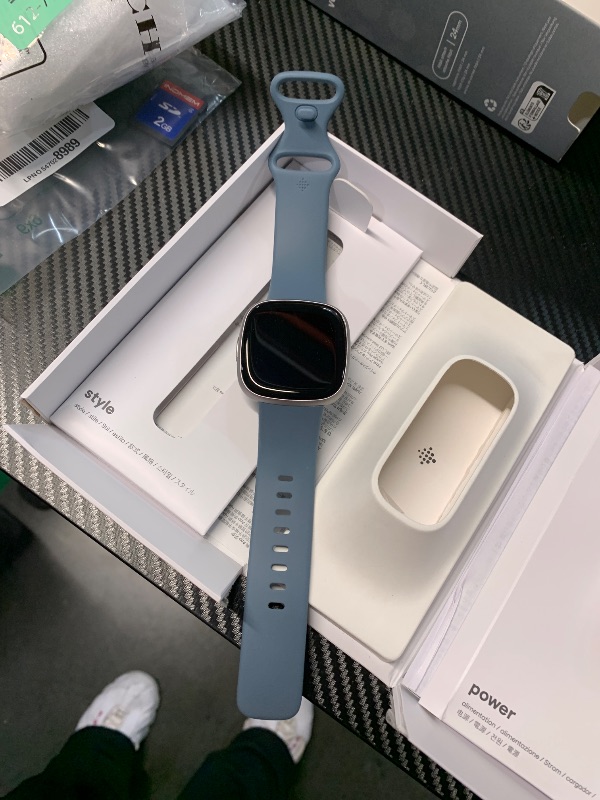 Photo 1 of ***MISSING LONG BAND***
 Fitbit Versa 4 Fitness Smartwatch with Daily Readiness, GPS, 24/7 Heart Rate, 40+ Exercise Modes, Sleep Tracking and more, Waterfall Blue/Platinum, One Size (S & L Bands Included)