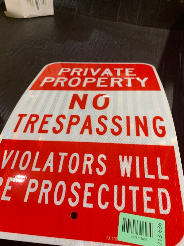 Photo 1 of Private Property No Trespassing Sign, Violators Will Be Prosecuted, 18 x 12 Engineer Grade Reflective Sheeting Rust Free Aluminum, Weather Resistant, Waterproof, Easy to Mount