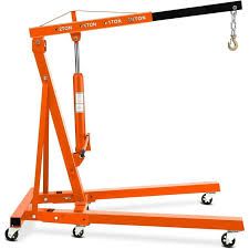 Photo 1 of (missing for parts sold) GarveeTech Engine Hoist with Lever, 2 T 4000 LBS Heavy Duty Folding Cherry Picker Engine Lift Hydraulic Tilting Engine Shop Crane with 6 Iron Caster Wheels Telescopic Boom Hitch, Orange