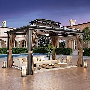 Photo 1 of ***PARTIAL SET - PRICE ADJUSTED***MELLCOM 10'x13' Hardtop Gazebo with Polycarbonate Double Roof, Aluminum Frame Outdoor Gazebo Permanent Pavilion with Curtains and Netting for Patio, Lawn & Garden
