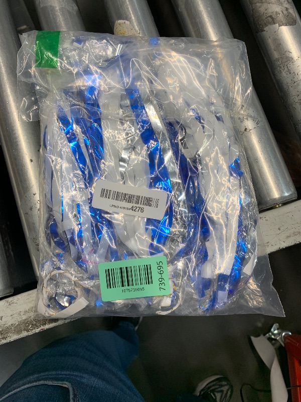Photo 1 of ***MISSING PARTS***Anderson's Metallic Blue and White Foil Textured School Spirit Shakers, Cheerleader Pom Poms, Football Basketball Homecoming, Squad, Team, Party, Dance, Club, Performance, Fan Celebration Pack of 10