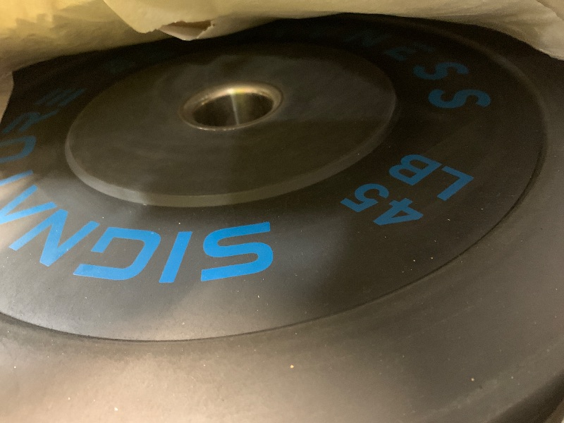 Photo 1 of ***STOCK PHOTO FOR REFERENCE ONLY***Signature Fitness 2" Olympic Bumper Plate Weight Plates with Steel Hub, 45LB, SINGLE