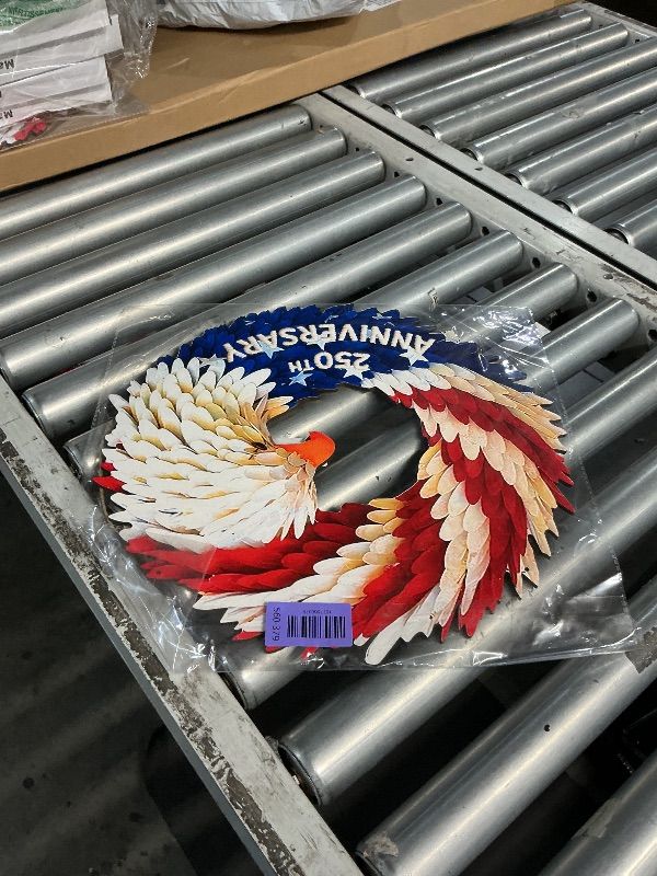 View 2 of ***STOCK PHOTO FOR REFERENCE ONLY, FLAT***250th Anniversary Wooden Eagle Wreath | Red White Blue Patriotic Decor for Front Door, 4th of July Independence Day Rustic Home Ornament