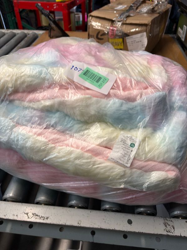 View 2 of ***MINOR DAMAGE***Smoofy Faux Rabbit Fur Throw for Couch - Rainbow Bubble Blanket 60"x80"