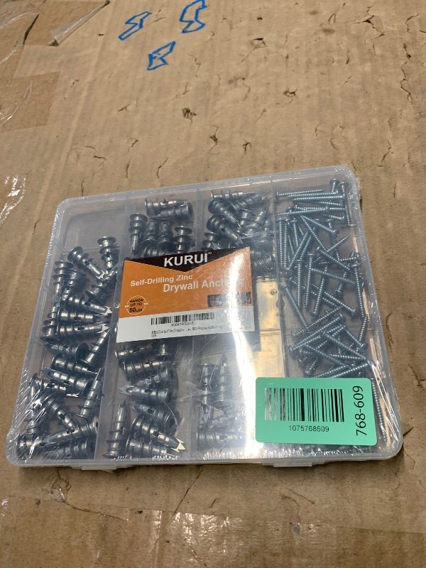 Photo 1 of ***FACTORY SEALED***KURUI Metal Self Drilling Drywall Anchors, 116PCs Shatter-Resistant Wall Anchors and Screws Kit, 58 Heavy Duty Sheetrock Anchors + 58#6 x 1-1/4'' Screws, Zinc Hollow Dry Wall Anchors 50LB Hanging