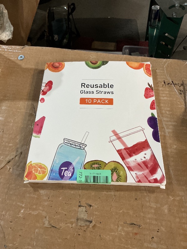 Photo 1 of [10 Pcs] Reusable Glass Straws Shatter Resistant - 9" x 10 mm Multicolor Drinking Reusable Straws With 2 Cleaning Brushes for Coffee,Milkshakes,Juice Drinks
